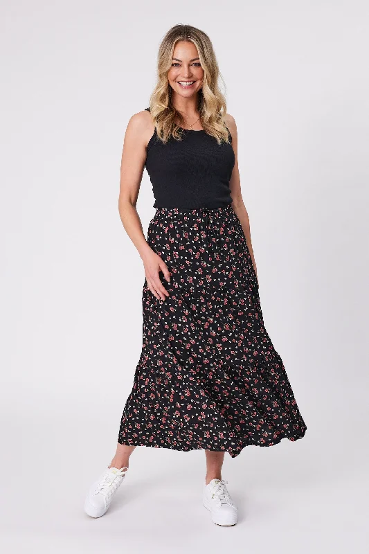 Gloss by Shine On Sharma Maxi Skirt Ditsy Print Black