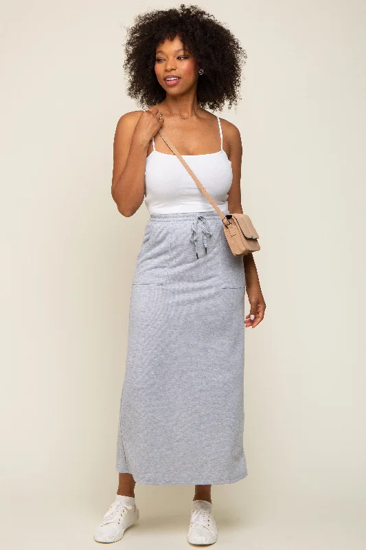 Grey Fleece Drawstring Maxi Skirt