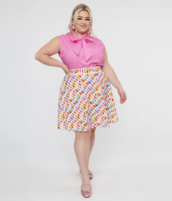 Retrolicious Plus Size 1950s Multicolor Ice Cream Print Skater Skirt