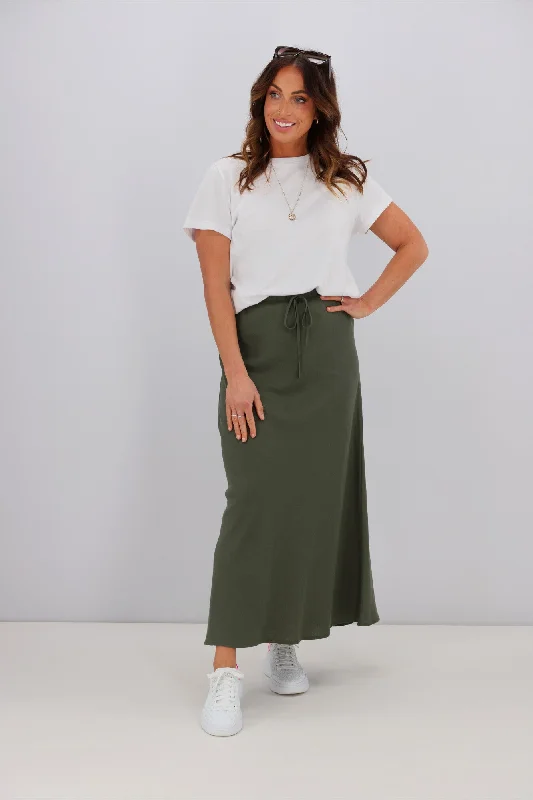 Shine On Label Paloma Bias Linen Blend Skirt Olive