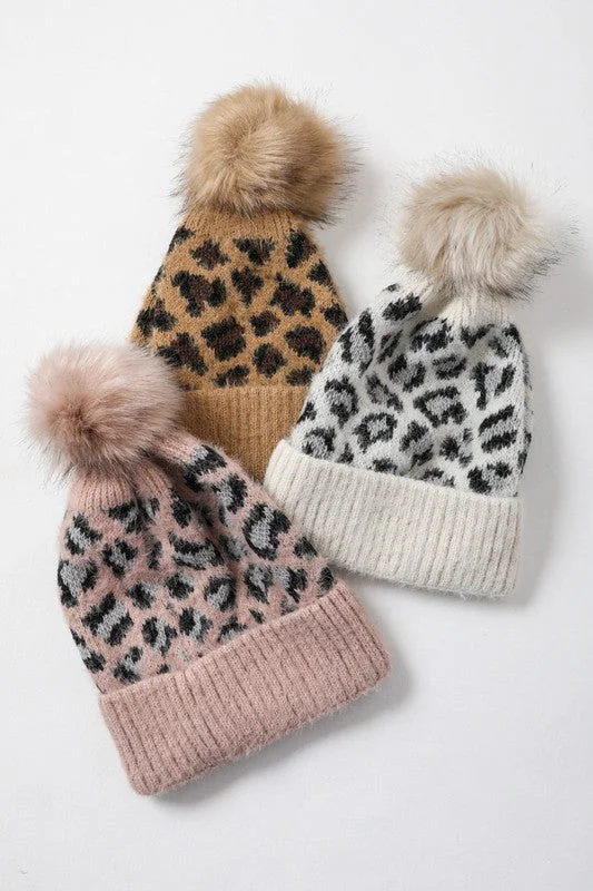 Vegan Leopard Knit Beanie