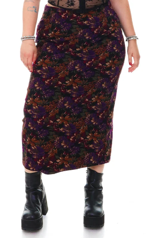 Vintage 90's Moody Purple Floral Maxi Skirt - XL/2X