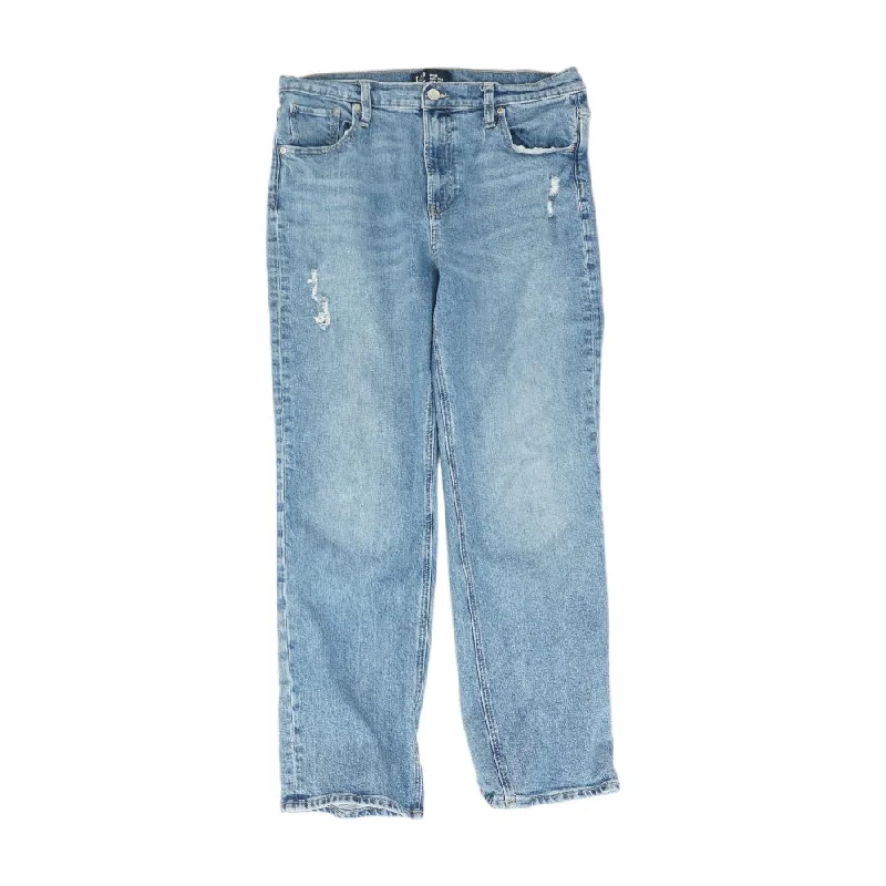 Blue Solid High Rise Straight Leg Jeans