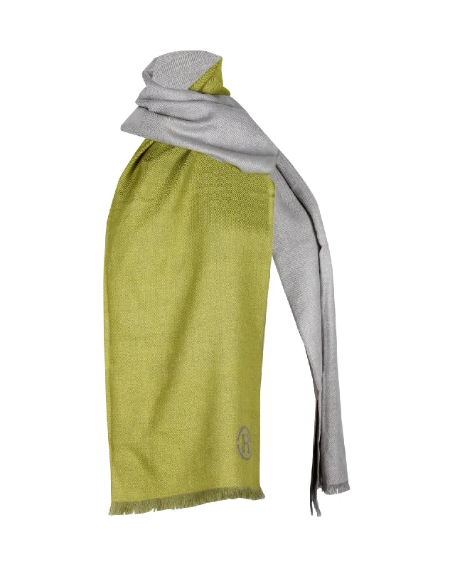 Hermes Himalaya Dip Dye Muffler in Green and Grey Cashmere