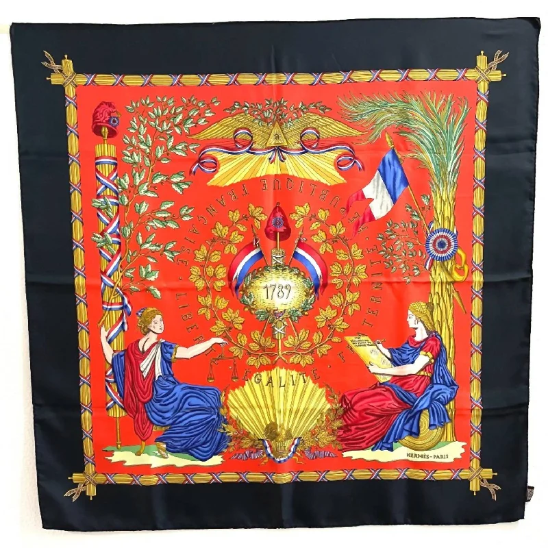 Pre-Loved 1789 Liberte Egalite Fraternite Silk Scarf In Red, Black, Gold