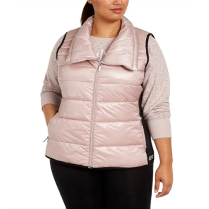 Calvin Klein Women's Performance Plus Printed Puffer Vest Pink Size 1X