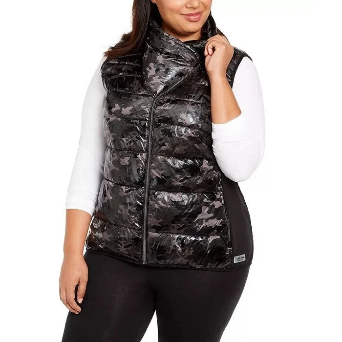 Calvin Klein Women's Performance Plus Size Printed Puffer Vest Black Size 1X