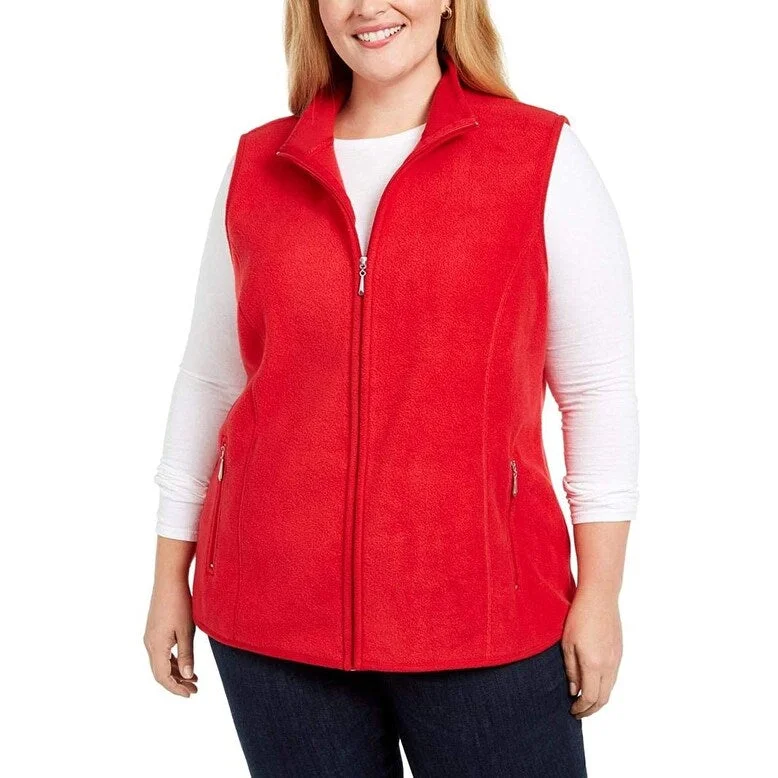 Karen Scott Women's Sport Zip-Up Zeroproof Fleece Vest Red Size Large