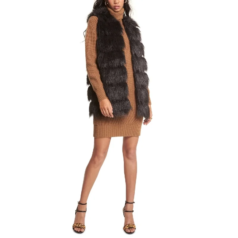 Michael Kors Women's Open Front Long Faux Fur Vest Black Size X-Small